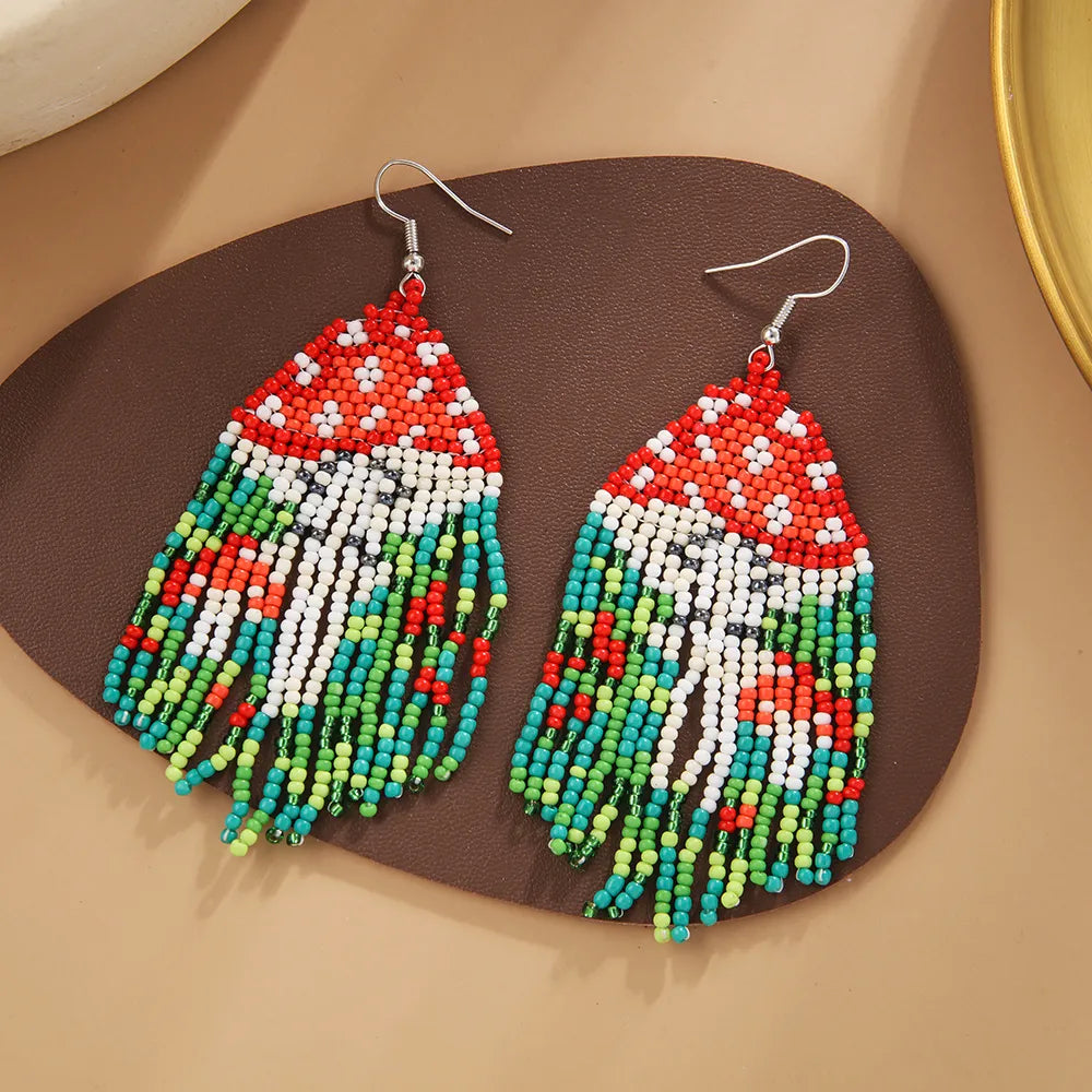 beaded mushroom earrings